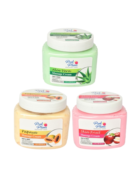 Pink Plums Set of Aloe Vera + Skin Fruits + Papaya Face & Body Massage Cream - 500ml Each, Green
Pink Plums Set of Aloe Vera + Skin Fruits + Papaya Face & Body Massage Cream - 500ml Each, Green