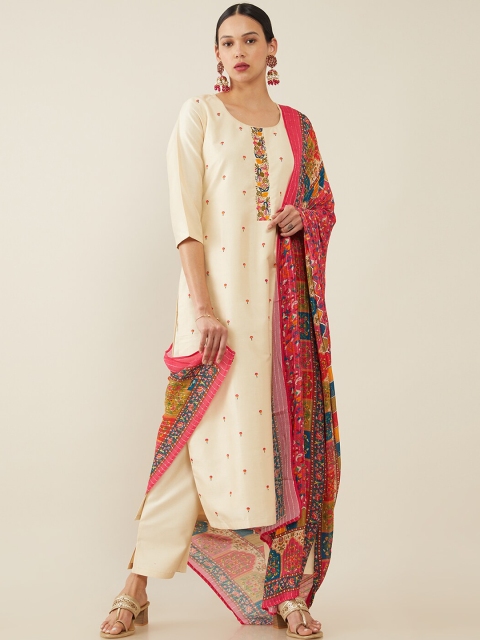 Soch Women Beige Floral Embroidered Layered Thread Work Kurti with Salwar & With Dupatta
Soch Women Beige Floral Embroidered Layered Thread Work Kurti with Salwar & With Dupatta