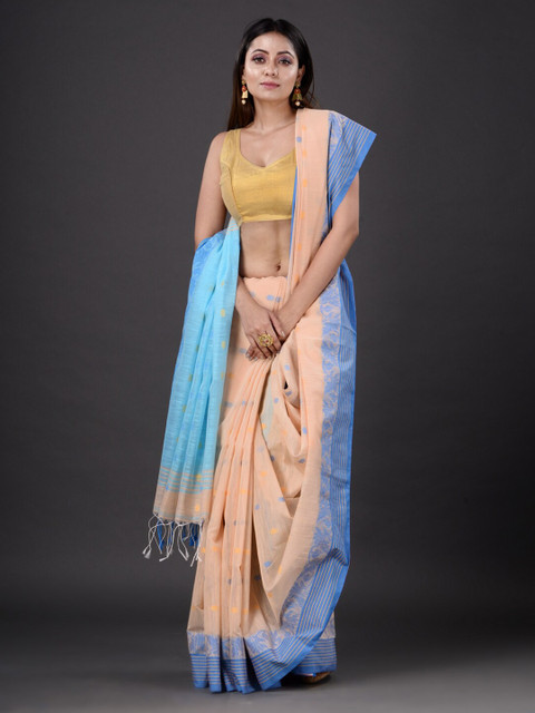 Mitera Peach-Coloured & Blue Floral Silk Cotton Heavy Work Saree
Mitera Peach-Coloured & Blue Floral Silk Cotton Heavy Work Saree