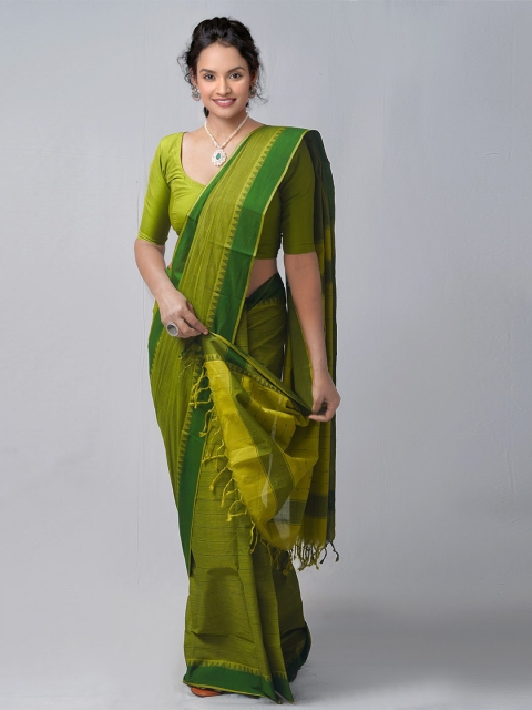 Unnati Silks Green Woven Design Pure Cotton Kanjeevaram Saree