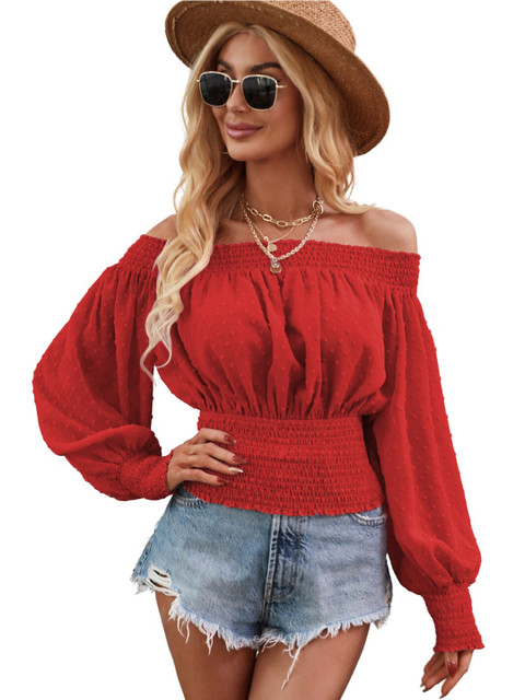 La Aimee Red Off-Shoulder Bishop Sleeves Cinched Waist Top
La Aimee Red Off-Shoulder Bishop Sleeves Cinched Waist Top