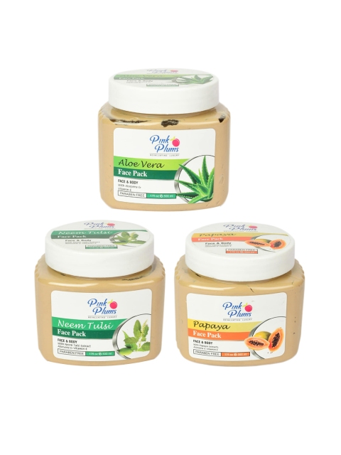Pink Plums Set of 3 Paraben Free Face Pack - Aloe Vera + Papaya + Neem Tulsi - 500ml each, Beige
Pink Plums Set of 3 Paraben Free Face Pack - Aloe Vera + Papaya + Neem Tulsi - 500ml each, Beige