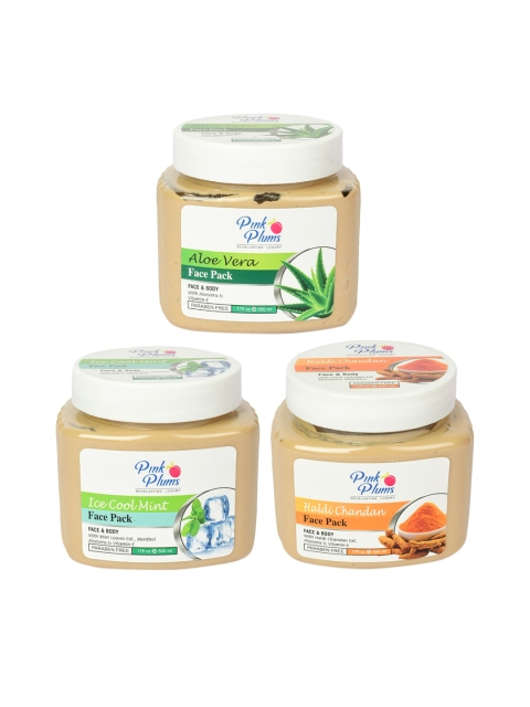 Pink Plums Set of 3 Face Pack - Aloe Vera + Ice Cool Mint + Haldi Chandan - 500 ml Each, Beige
Pink Plums Set of 3 Face Pack - Aloe Vera + Ice Cool Mint + Haldi Chandan - 500 ml Each, Beige