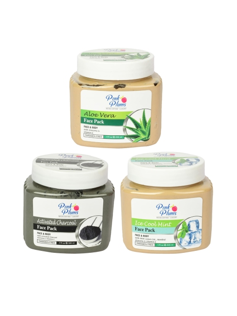 Pink Plums Set of 3 Paraben Free Face Pack-Aloe Vera + Charcoal + Ice Cool Mint-500ml each, Beige
Pink Plums Set of 3 Paraben Free Face Pack-Aloe Vera + Charcoal + Ice Cool Mint-500ml each, Beige
