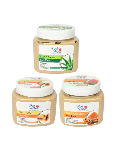 Pink Plums Pack Of 3 Paraben Free Aloevera Papaya Haldi Chandan Face & Body Pack, Beige
Pink Plums Pack Of 3 Paraben Free Aloevera Papaya Haldi Chandan Face & Body Pack, Beige