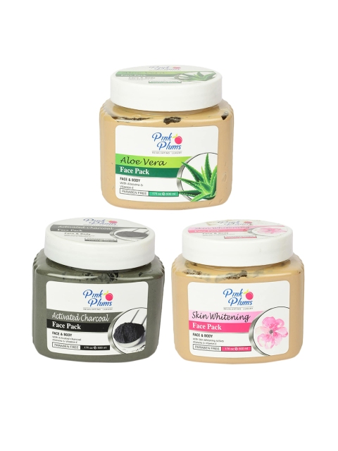 Pink Plums Set of 3 Face Pack - Aloe Vera + Charcoal + Skin Whitening - 500 ml Each, Multi
Pink Plums Set of 3 Face Pack - Aloe Vera + Charcoal + Skin Whitening - 500 ml Each, Multi