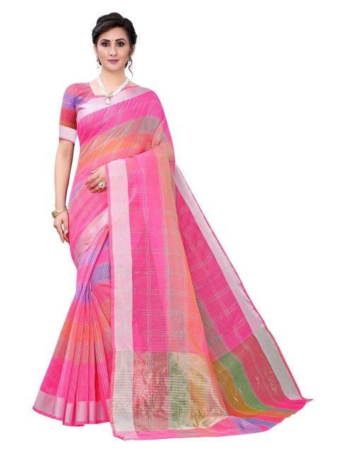 Pisara Pink & Orange Striped Silk Cotton Kota Saree
