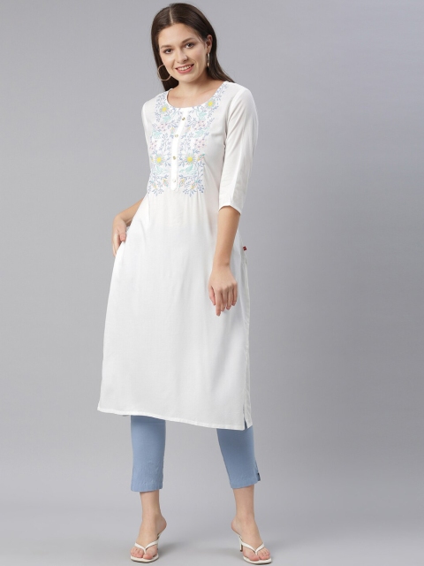 Marcia Women White Geometric Embroidered Keyhole Neck Flared Sleeves Thread Work Kurta
Marcia Women White Geometric Embroidered Keyhole Neck Flared Sleeves Thread Work Kurta