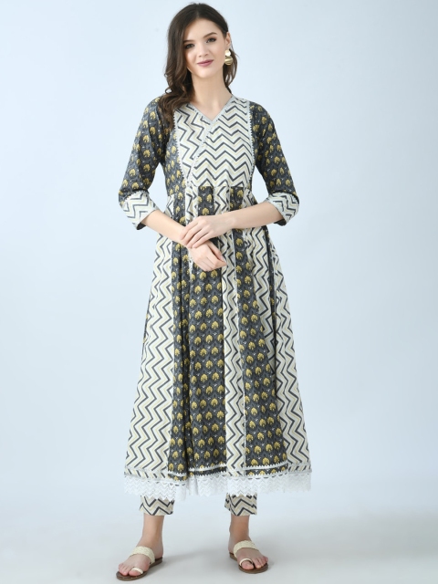 KALINI Women Green Floral Printed High Slit Gotta Patti Pure Cotton Kurta with Trousers
KALINI Women Green Floral Printed High Slit Gotta Patti Pure Cotton Kurta with Trousers