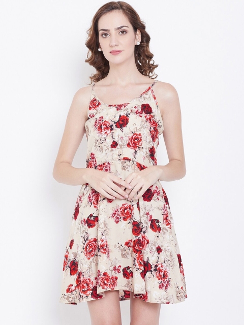 DODO & MOA Beige Floral Crepe Dress