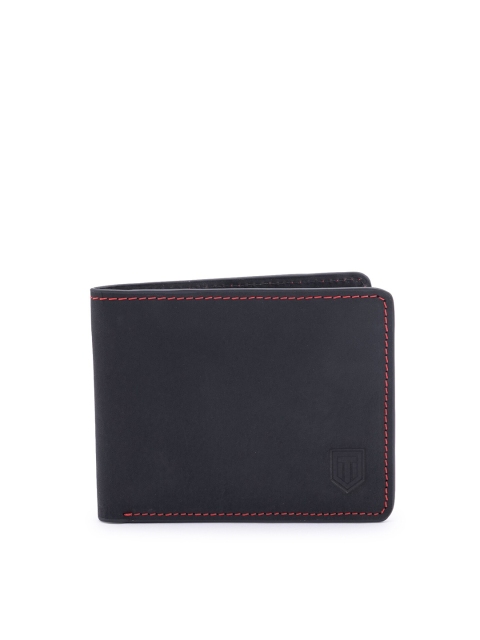 TOM LANG LONDON Men Black Zip Detail Leather Two Fold Wallet