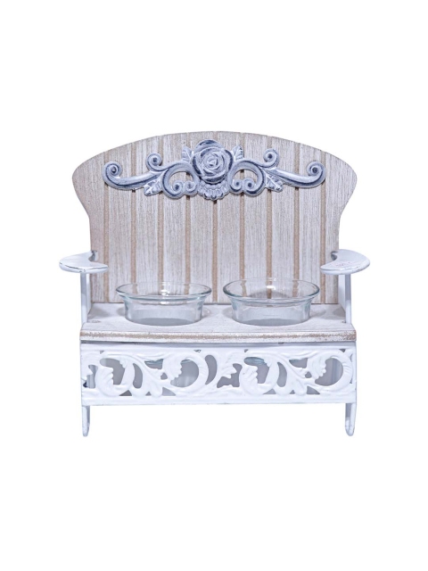 THE WHITE INK DECOR White & Blue Textured Candle Holders