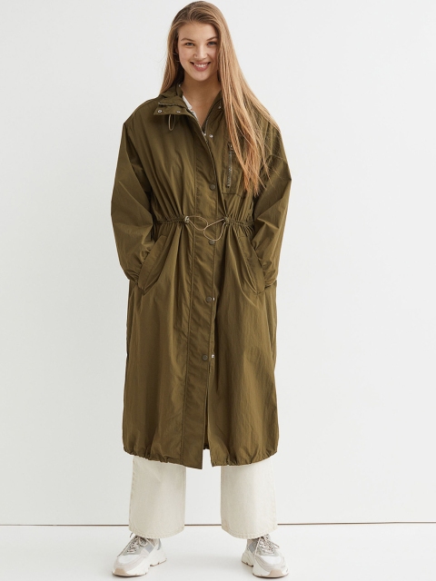 H&M Woman Olive Nylon Parka Jacket, Green