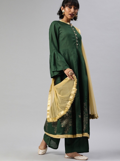 Tulsattva Women Green Embroidered Panelled Pure Cotton Kurta with Palazzos & With Dupatta
Tulsattva Women Green Embroidered Panelled Pure Cotton Kurta with Palazzos & With Dupatta