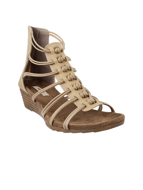 Mochi Women Beige Solid Gladiator Heels