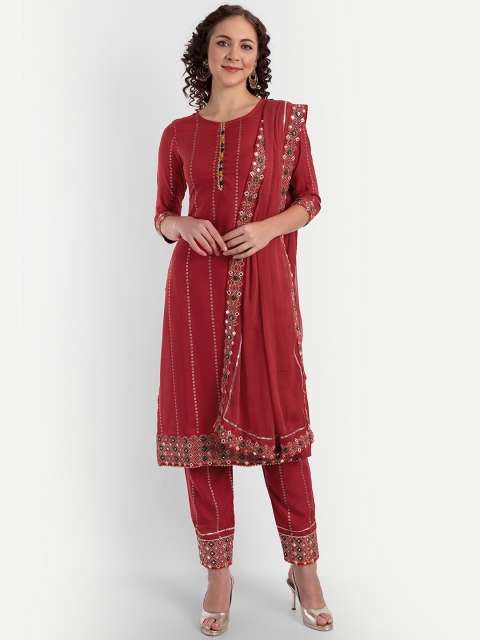 ASPORA Women Red Ethnic Motifs Embroidered Mirror Work Kurta with Trousers & With Dupatta
ASPORA Women Red Ethnic Motifs Embroidered Mirror Work Kurta with Trousers & With Dupatta
