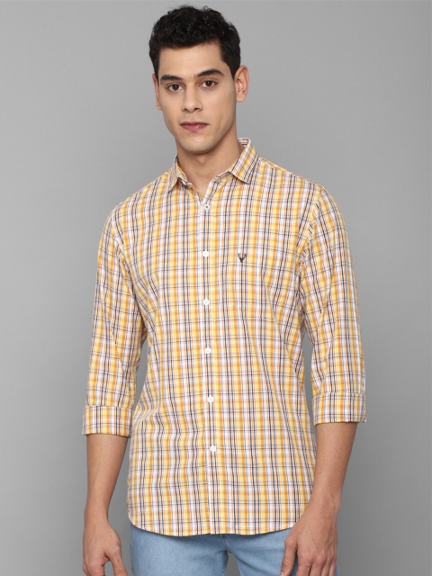 Allen Solly Men Yellow Slim Fit Checked Pure Cotton Casual Shirt