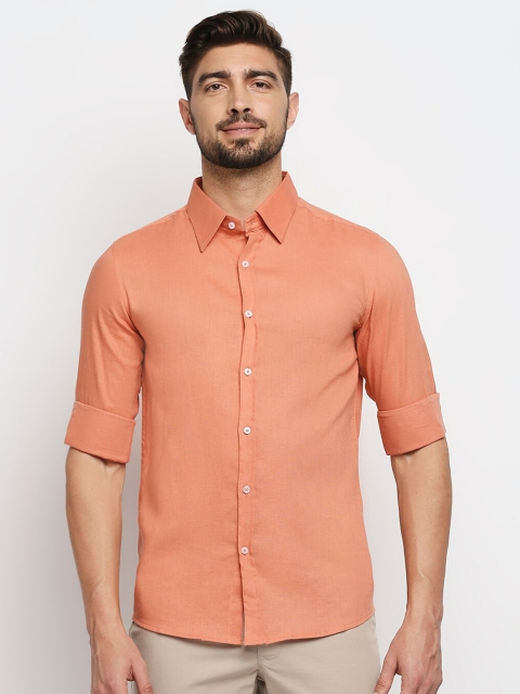 MOD ECRU Men Coral Straight Slim Fit Pure Linen Casual Shirt