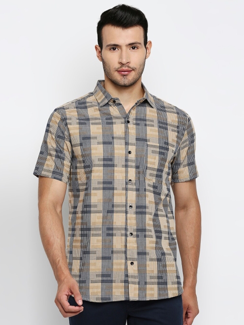 MOD ECRU Men Grey Modern Checked Pure Cotton Casual Shirt