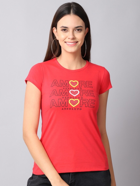 Gallus Women Red Typography Printed T-shirt