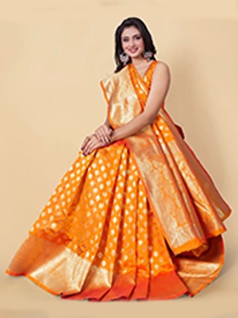 Wuxi Green & Gold-Toned Woven Design Zari Pure Silk Banarasi Saree