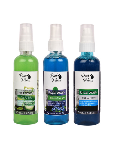 Pink Plums Set of 3 Face Wash - Aloe Vera + Blue Berry + Oil Control - 100 ml Each, Green
Pink Plums Set of 3 Face Wash - Aloe Vera + Blue Berry + Oil Control - 100 ml Each, Green