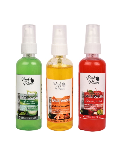 Pink Plums Set of 3 Face Wash - Aloe Vera + Haldi Chandan + Skin Fruit - 100 ml Each, Green
Pink Plums Set of 3 Face Wash - Aloe Vera + Haldi Chandan + Skin Fruit - 100 ml Each, Green
