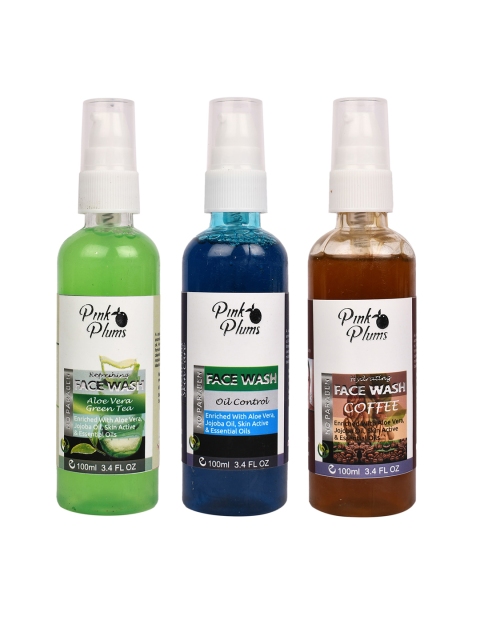 Pink Plums Set of 3 Face Wash - Aloe Vera + Oil Control + Coffee - 100 ml Each, Green
Pink Plums Set of 3 Face Wash - Aloe Vera + Oil Control + Coffee - 100 ml Each, Green