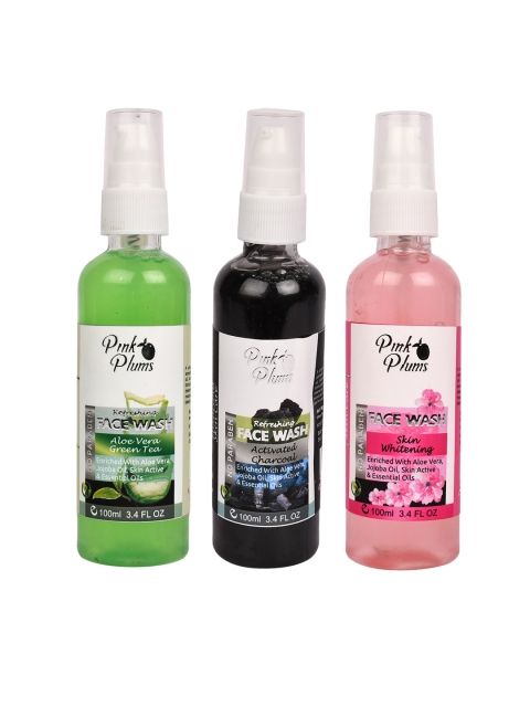 Pink Plums Set of 3 Face Wash - Charcoal + Aloe Vera + Skin Whitening - 100 ml Each, Green
Pink Plums Set of 3 Face Wash - Charcoal + Aloe Vera + Skin Whitening - 100 ml Each, Green