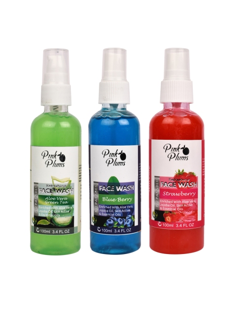 Pink Plums Set of 3 Paraben Free Face Wash - Aloe Vera + Blueberry + Strawberry-100ml each, Green
Pink Plums Set of 3 Paraben Free Face Wash - Aloe Vera + Blueberry + Strawberry-100ml each, Green