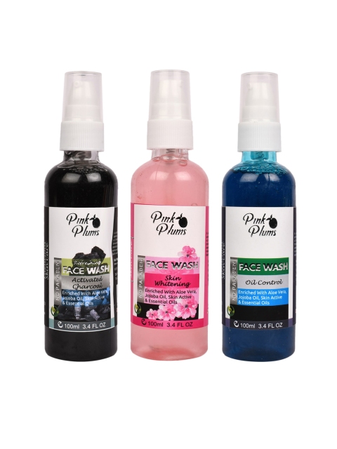 Pink Plums Set of 3 Face Wash - Charcoal + Oil Control + Skin Whitening - 100 ml Each, Black
Pink Plums Set of 3 Face Wash - Charcoal + Oil Control + Skin Whitening - 100 ml Each, Black