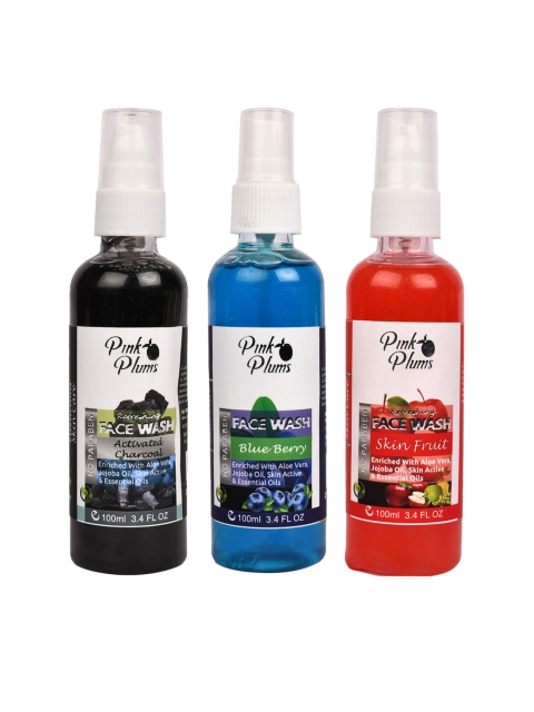 Pink Plums Set of 3 Face Wash - Activated Charcoal + Blue Berry + Skin Fruit - 100 ml Each, Black
Pink Plums Set of 3 Face Wash - Activated Charcoal + Blue Berry + Skin Fruit - 100 ml Each, Black