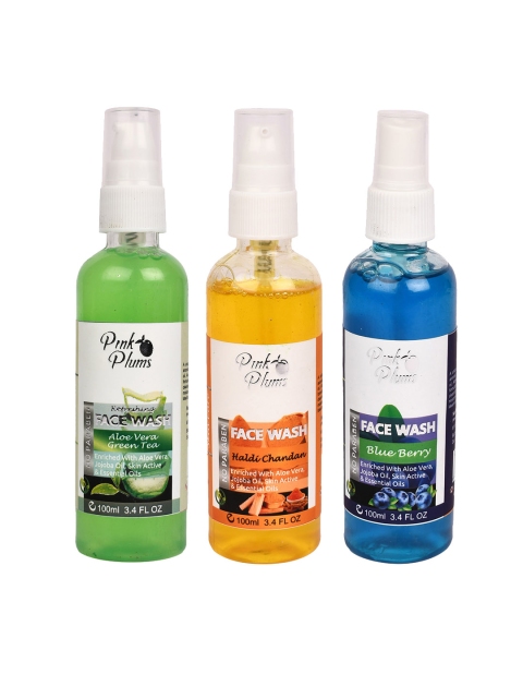 Pink Plums Set of 3 Face Wash - Aloe Vera + Haldi Chandan + Blue Berry - 100 ml Each, Green
Pink Plums Set of 3 Face Wash - Aloe Vera + Haldi Chandan + Blue Berry - 100 ml Each, Green
