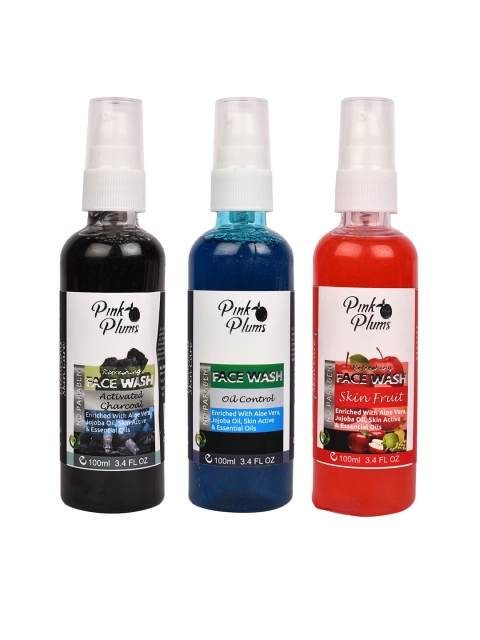 Pink Plums Set of 3 Face Wash - Charcoal + Oil Control + Skin Fruit - 100 ml Each, Black
Pink Plums Set of 3 Face Wash - Charcoal + Oil Control + Skin Fruit - 100 ml Each, Black