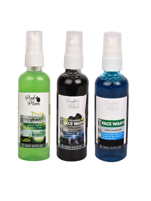 Pink Plums Set of 3 Face Wash - Charcoal + Aloe Vera + Oil Control - 100 ml Each, Green
Pink Plums Set of 3 Face Wash - Charcoal + Aloe Vera + Oil Control - 100 ml Each, Green