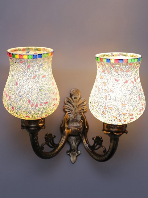 Devansh White & Blue Textured Mosaic Double Wall Mounted Wall Lamp, Multi