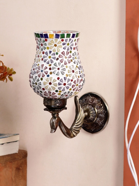 Devansh White & Blue Textured Mosaic Antique Metal Wall Lamp
