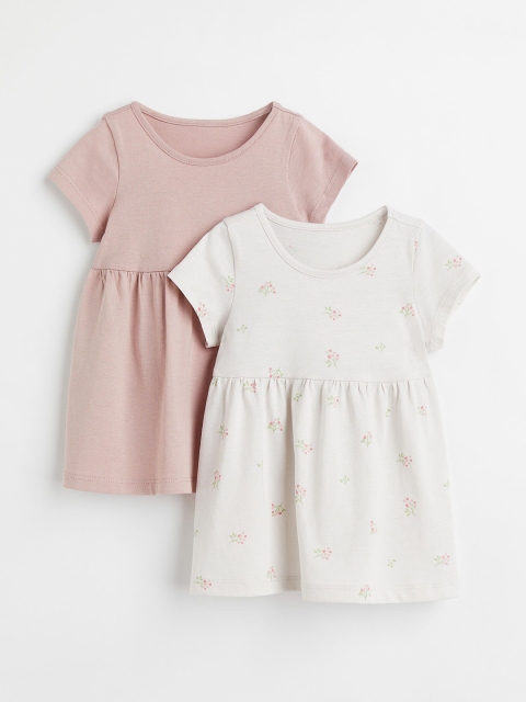 H&M White & Pink 2-Pack Cotton Jersey Dresses