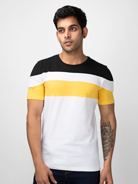 FRATERNITY Men Black Striped Applique T-shirt