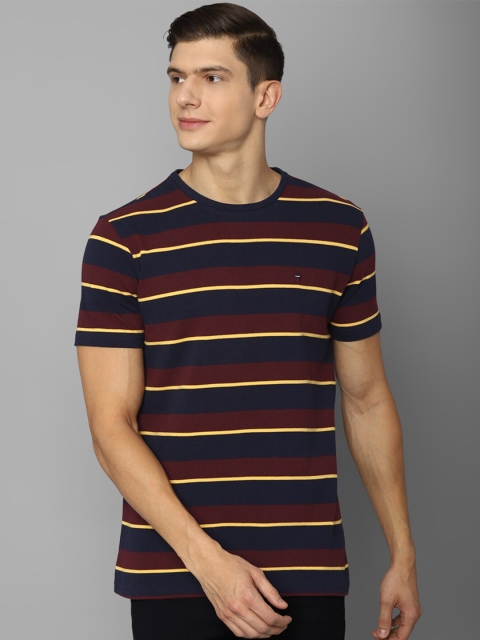 Louis Philippe Sport Men Navy Blue Striped Slim Fit T-shirt