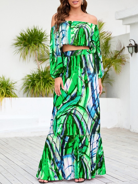 URBANIC Women Green & Blue Printed Co-Ords