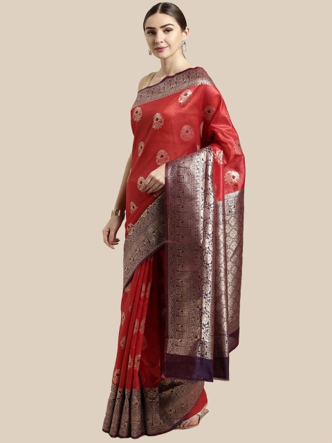 Saree Swarg Red & Navy Blue Woven Design Zari Silk Blend Banarasi Sarees