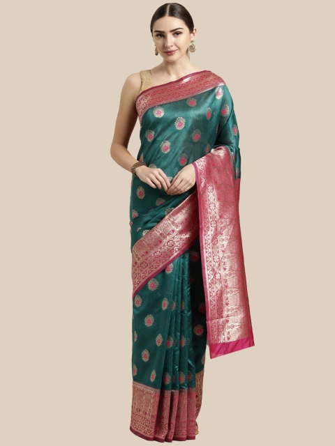 Saree Swarg Sea Green & Pink Woven Design Zari Silk Blend Banarasi Sarees