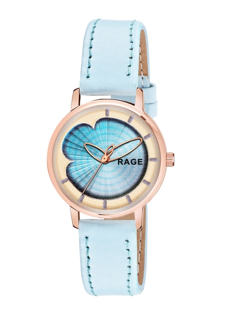 Rage Enterprise Women Blue Embellished Dial & Blue Leather Bracelet Style Straps Analogue Watch