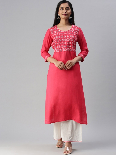 Soch Women Pink Yoke Design Thread Work Kurta with Palazzos
