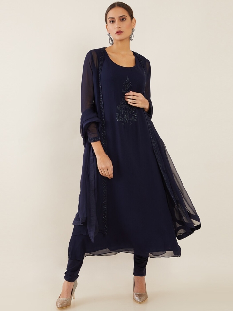 Soch Women Navy Blue Embroidered Pleated Beads and Stones Kurta with Churidar & With Dupatta
Soch Women Navy Blue Embroidered Pleated Beads and Stones Kurta with Churidar & With Dupatta