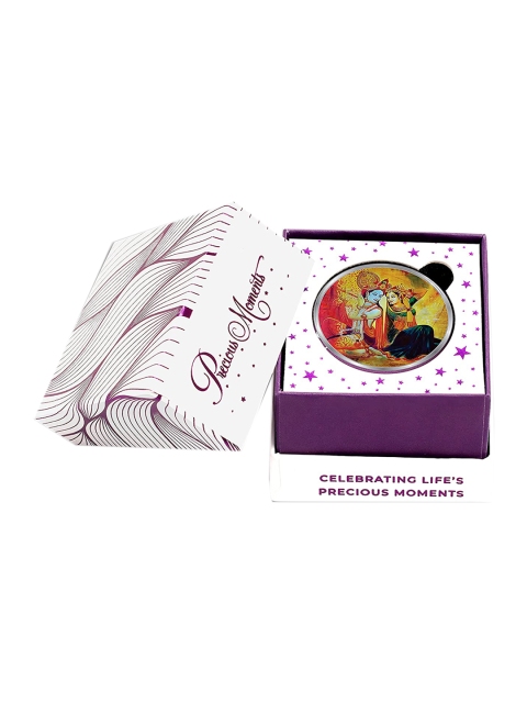 LeCalla Silver-Toned & Yellow Radha & Krishna Playing Flute Coin