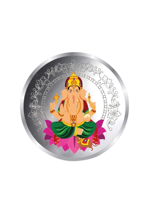 LeCalla Silver-Toned & Pink Ganesha 10 gram 999 Round Silver Coin