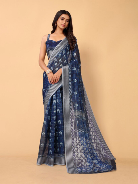 KALINI Teal & White Batik Linen Blend Saree
KALINI Teal & White Batik Linen Blend Saree