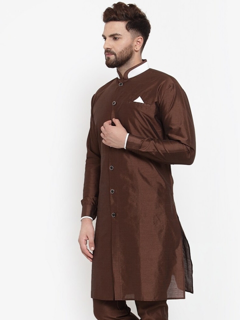 Benstoke Men Brown & White Kurta